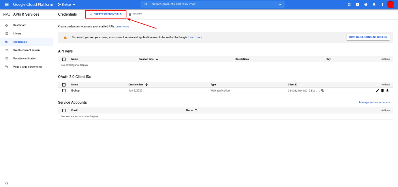 OAuth Client ID 선택