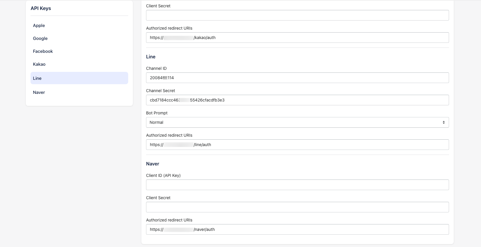 Dream Social Login 앱에 값 붙여넣기